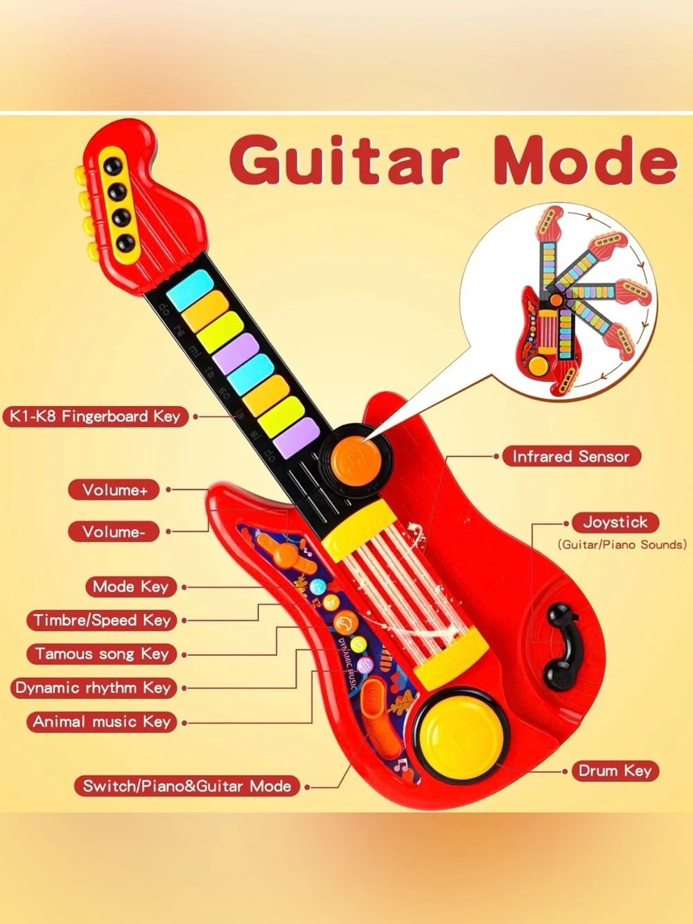 2 in 1  Guitar Piano Electric Toy Toddler Player Musical Instrument 3+ ages